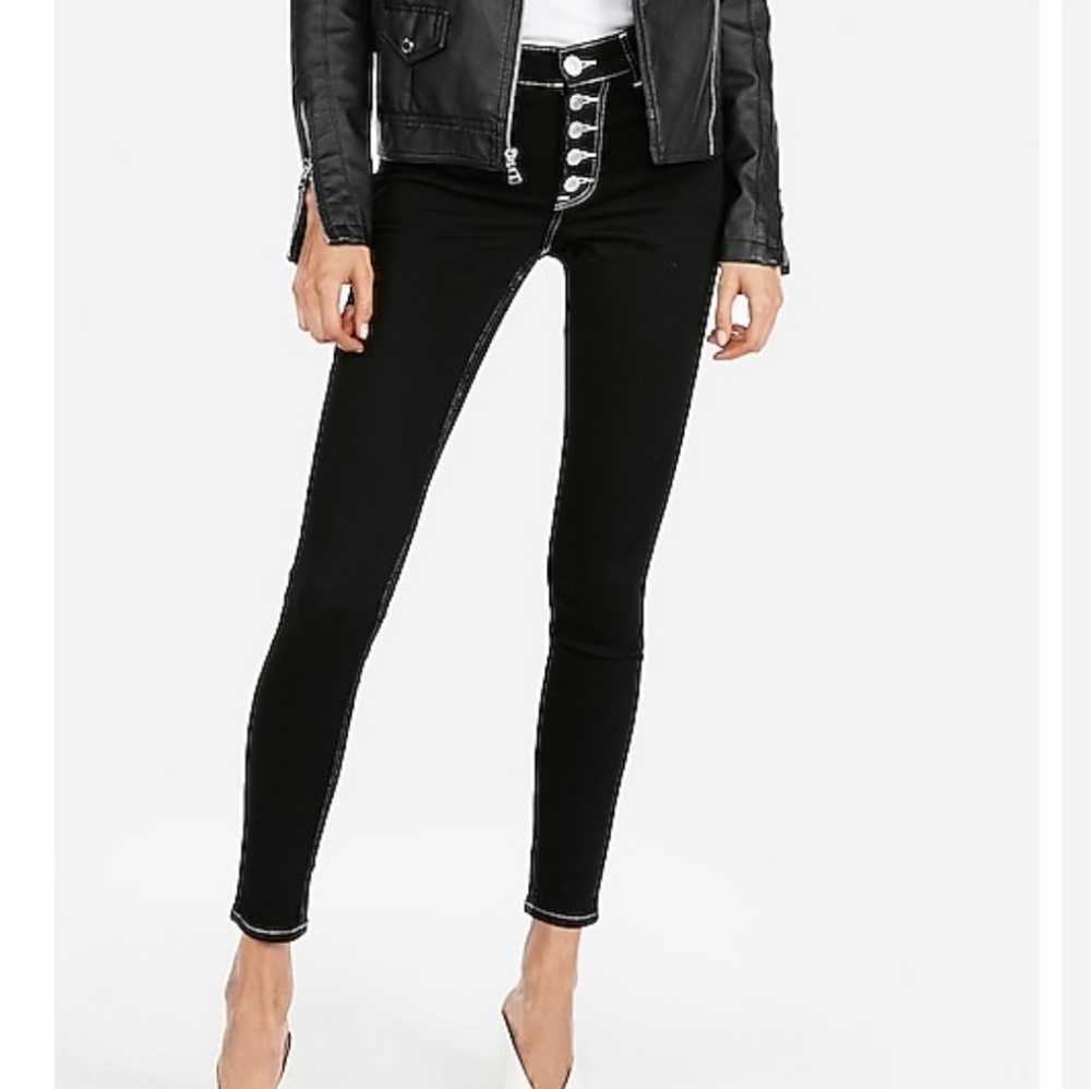 EXPRESS High Waisted Black Button Fly Jean Legging